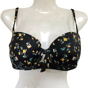 Super Cute SHADE & SHORE Black with Floral Bikini Top 34DD